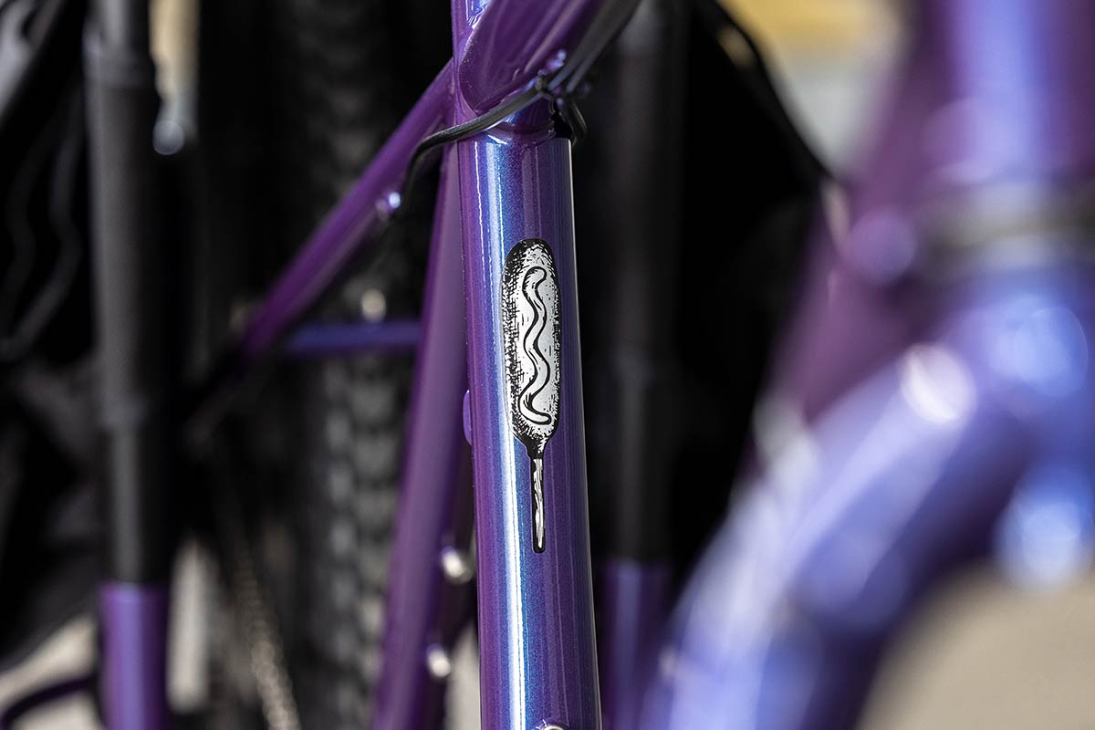 Surly Big Dummy close-up of corn dog seat tube decal