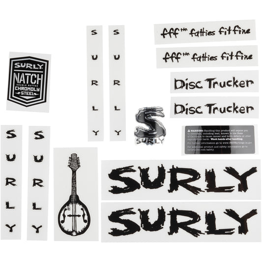 Surly Disc Trucker Decal Set Black sheet of all decals for bike with headbadge
