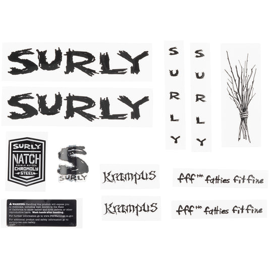 Surly Krampus Decal Set Black sheet of all decals for bike with headbadge