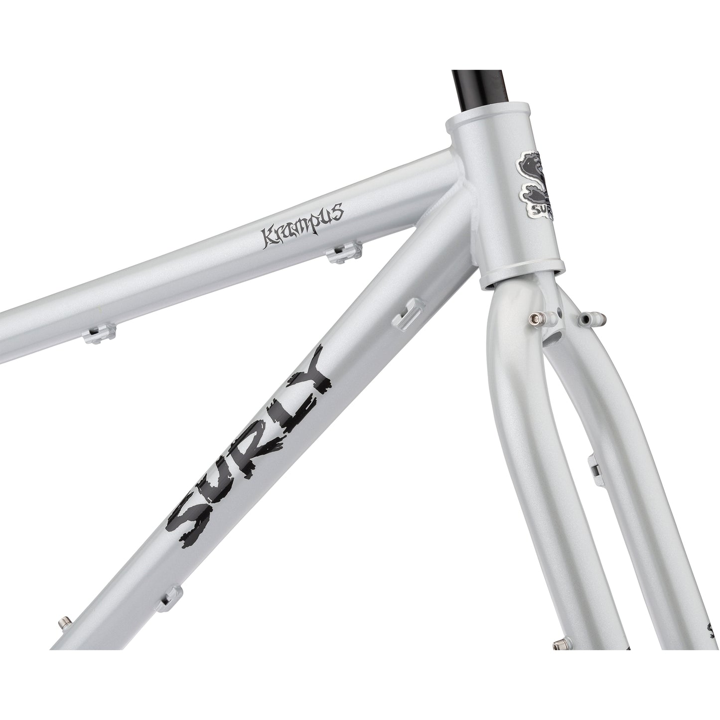 Surly Krampus frameset First Loser silver color head tube area detail