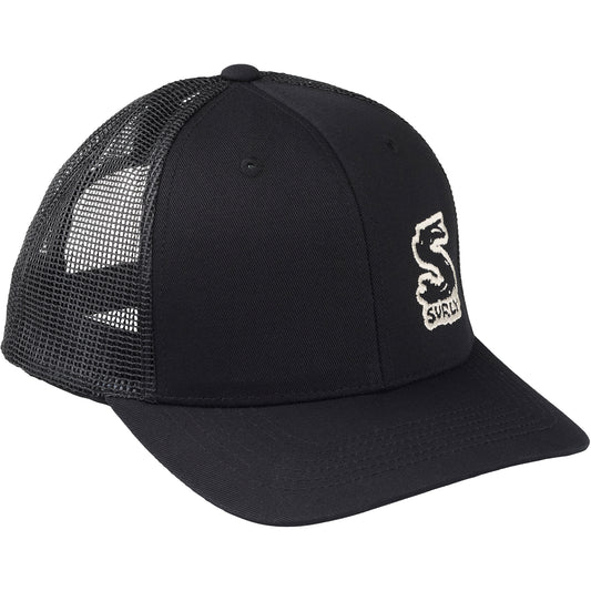 Surly Little Black Snap Back Hat black trucker style hat with Surly logo off to one side