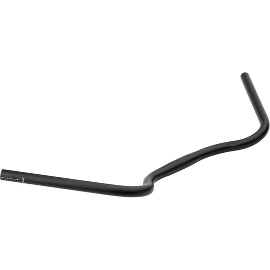 Surly Open Bar Aluminum black front three-quarter view showing rise and backsweep