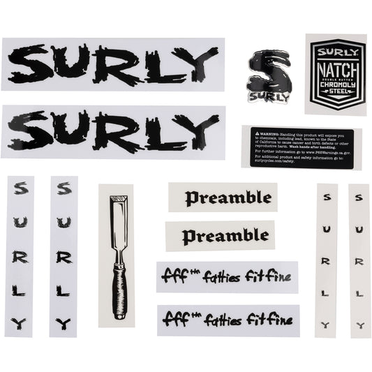 Surly Preamble Decal Set Black sheet of all decals for bike with headbadge