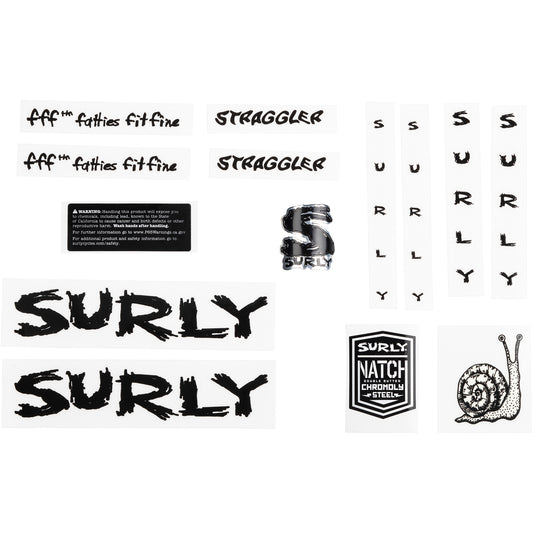 Surly Straggler Decal Black Set sheet of all decals for bike with headbadge