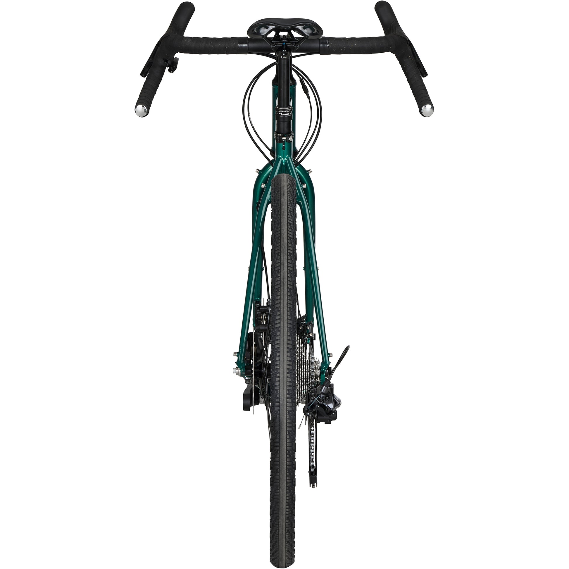 Surly Straggler GRX 610 bike in Subtropic Algae green color rear view with tan wall tires on a white background